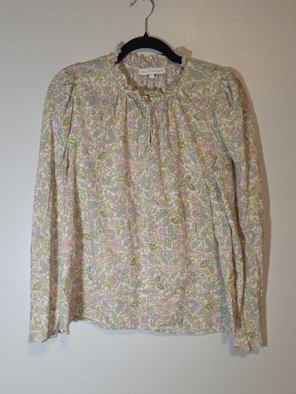 House of Harlow 1960 Pastel Floral Tie-Neck Blouse in Pink & Green